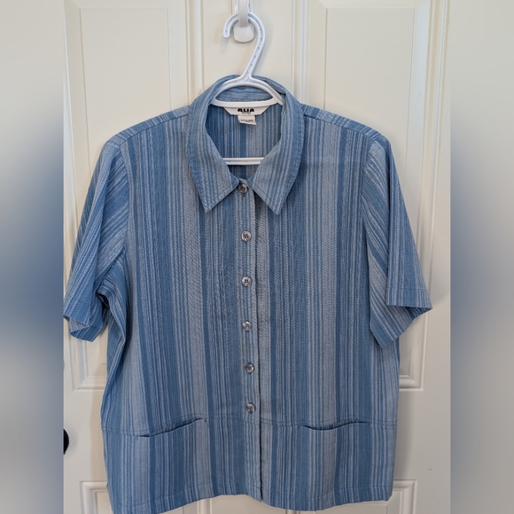 Alia Tops - Alia Women's Blue Striped Blouse
